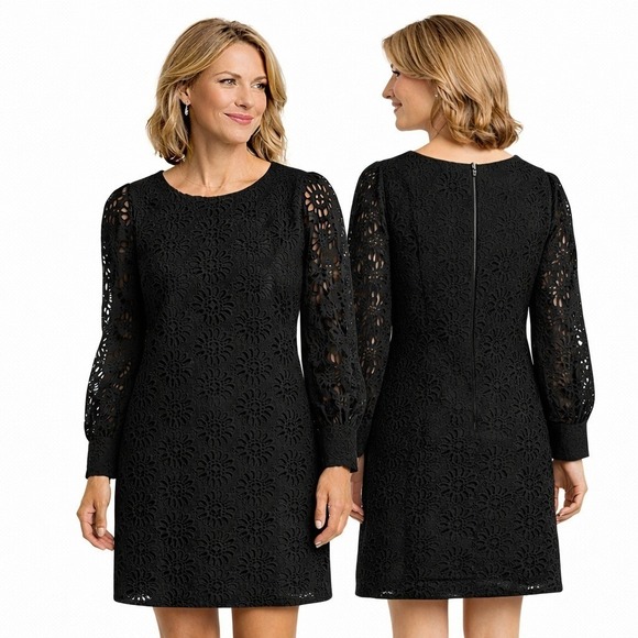 Lilly Pulitzer Dresses & Skirts - Lilly Pulitzer Womens Aisha Eyelet Romper 8 Black Cotton Lined Long Sleeve Mini